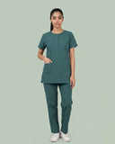 Ladies Round Neck Scrub Tich Button 3/4