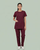 Ladies Round Neck Scrub Tich Button 3/4