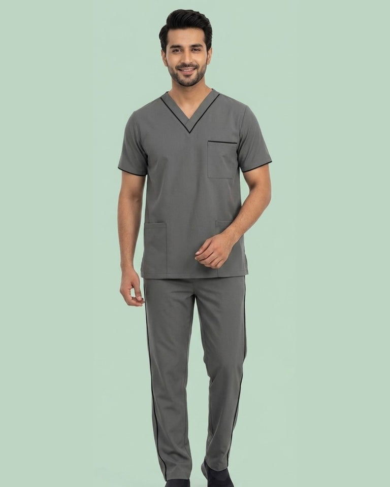Men's 4-Pocket V-Neck Contrast Scrub Top