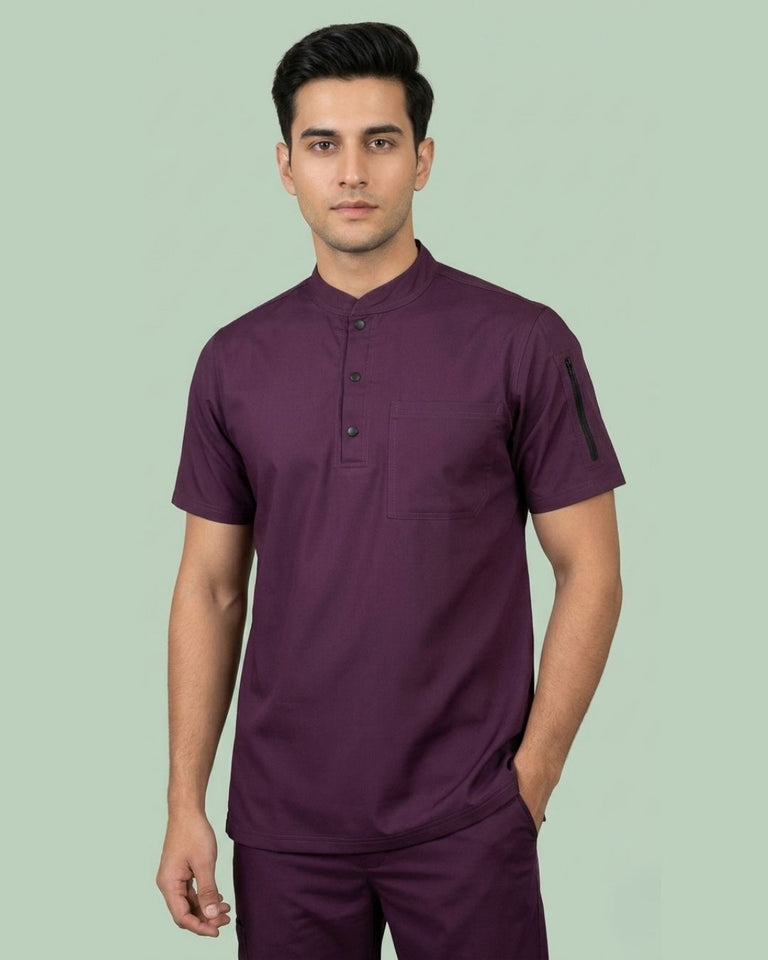 Men 3-Button Mandarin Collar Utility Scrub