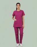 Ladies Round Neck Scrub Tich Button 3/4
