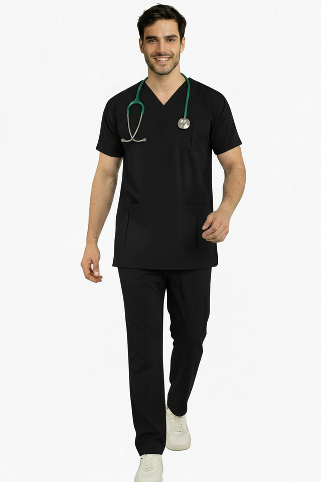 Men's V-Neck 3-Pockets Stretchable Medical Scrub Top