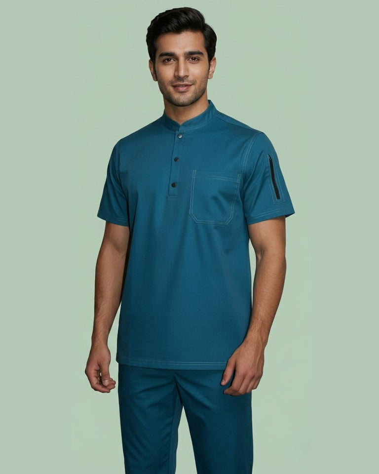Men 3-Button Mandarin Collar Utility Scrub