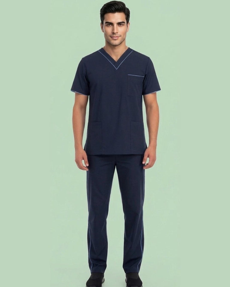 Men's 4-Pocket V-Neck Contrast Scrub Top