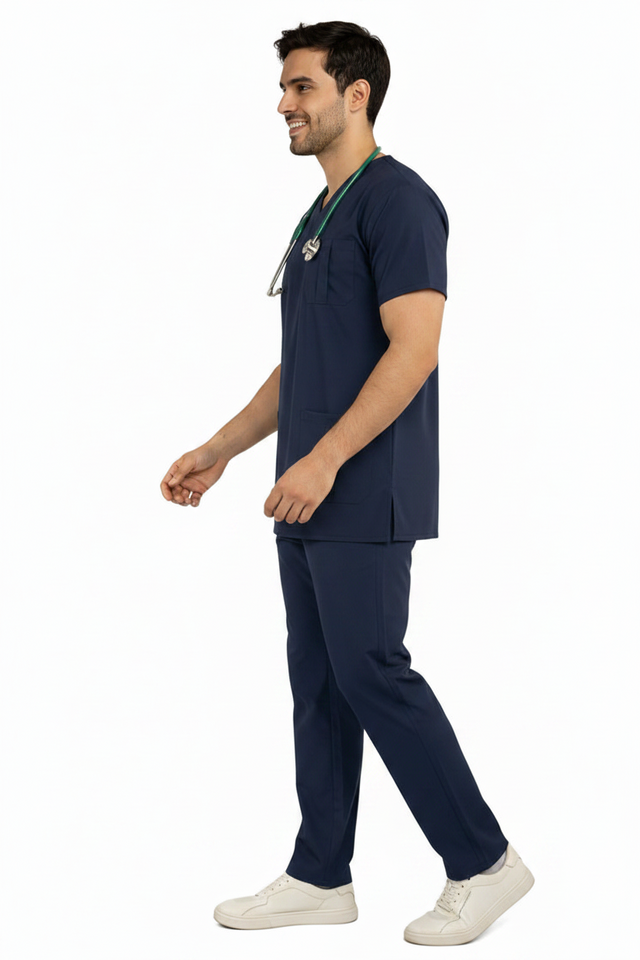 Men's V-Neck 3-Pockets Stretchable Medical Scrub Top