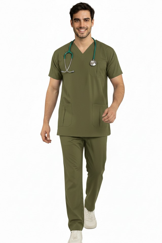 Men's V-Neck 3-Pockets Stretchable Medical Scrub Top