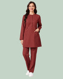 Ladies 2-Pocket Button Round Neck Tee