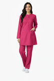 Ladies 2-Pockets Button with Round Neck Scrub