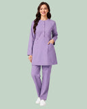 Ladies 2-Pocket Button Round Neck Tee