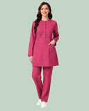 Ladies 2-Pocket Button Round Neck Tee