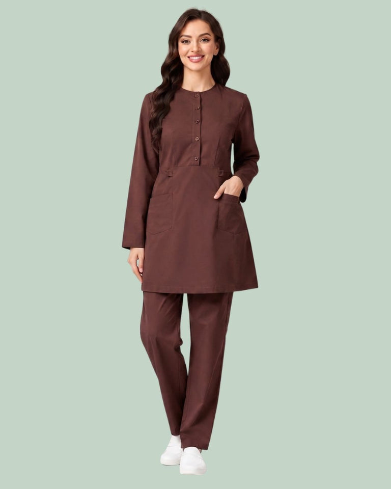 Ladies 2-Pocket Button Round Neck Tee