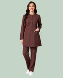Ladies 2-Pocket Button Round Neck Tee