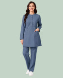 Ladies 2-Pocket Button Round Neck Tee