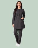 Ladies 2-Pocket Button Round Neck Tee