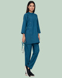 Ladies Ban Collar 3/4 Sleeve Long Shirt