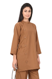 Ladies Ban Collar with Button 3/4 Sleeve Long Shirt