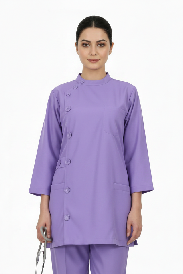 Ladies Ban Collar with Button 3/4 Sleeve Long Shirt