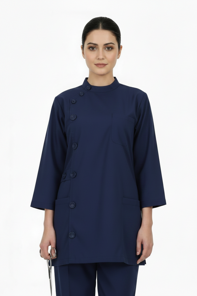 Ladies Ban Collar with Button 3/4 Sleeve Long Shirt