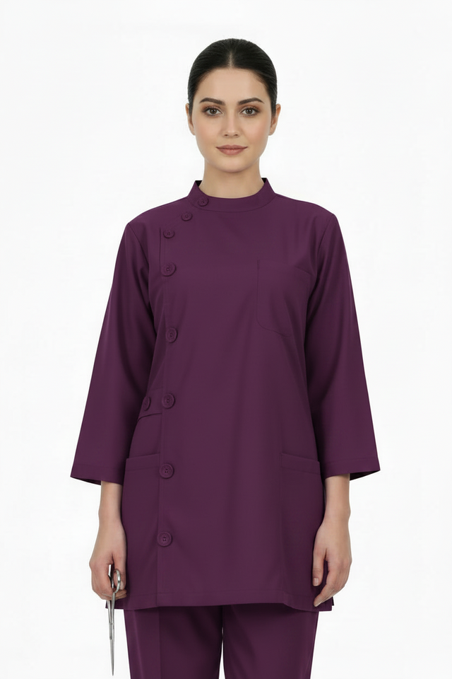 Ladies Ban Collar with Button 3/4 Sleeve Long Shirt