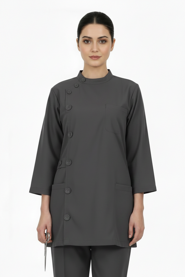 Ladies Ban Collar with Button 3/4 Sleeve Long Shirt