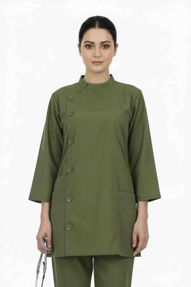Ladies Ban Collar with Button 3/4 Sleeve Long Shirt