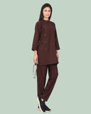 Ladies Ban Collar 3/4 Sleeve Long Shirt