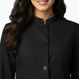 Ladies Round Neck Ban Collar Scrub Top with Buttons
