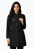 Ladies Round Neck Ban Collar Scrub Top with Buttons
