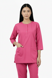 Ladies Round Neck Scrub Steel/Tich Button design 3 quarter Sleeves