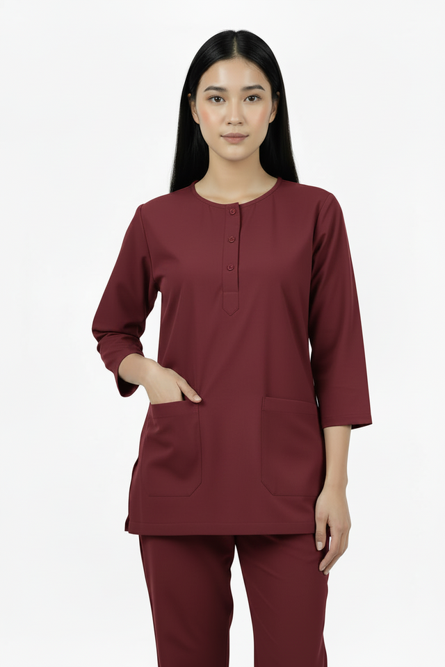 Ladies Round Neck Scrub Steel/Tich Button design 3 quarter Sleeves