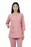 Ladies Round Neck Scrub Steel/Tich Button design 3 quarter Sleeves