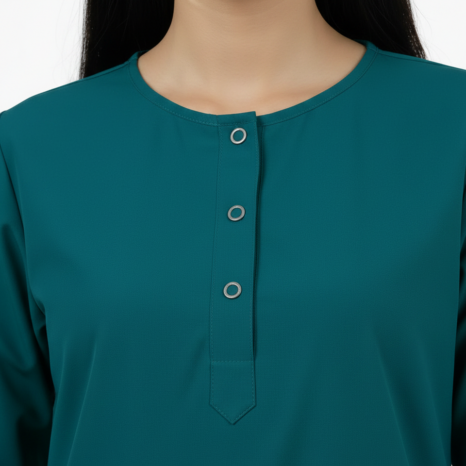 Ladies Round Neck Scrub Steel/Tich Button design 3 quarter Sleeves