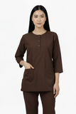 Ladies Round Neck Scrub Steel/Tich Button design 3 quarter Sleeves