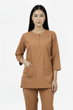 Ladies Round Neck Scrub Steel/Tich Button design 3 quarter Sleeves