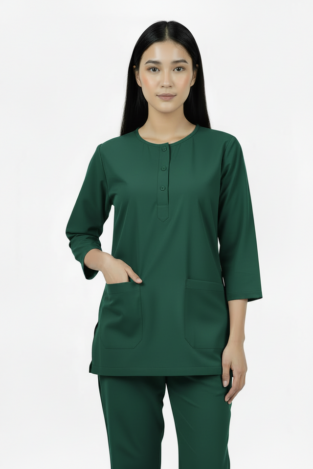 Ladies Round Neck Scrub Steel/Tich Button design 3 quarter Sleeves