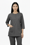 Ladies Round Neck Scrub Steel/Tich Button design 3 quarter Sleeves