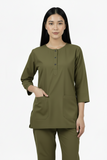 Ladies Round Neck Scrub Steel/Tich Button design 3 quarter Sleeves