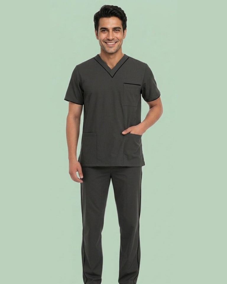 Men's 4-Pocket V-Neck Contrast Scrub Top