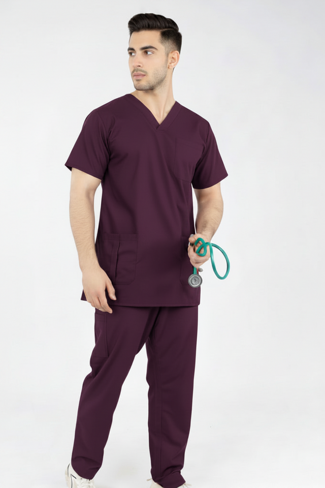 Men's V-Neck 3-Pockets Stretchable Medical Scrub Top