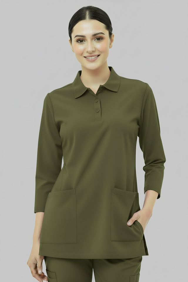 Women's 2-Pocket Collar+Button design wrinklefree stuff