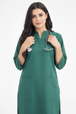 Women's 2-Pockets Round V-Neck Scrub + Ban Collar