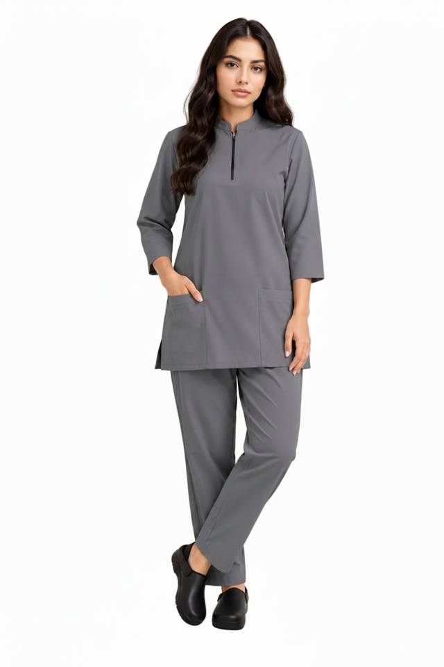 Women's Zip-Neck Scrub Suit Set