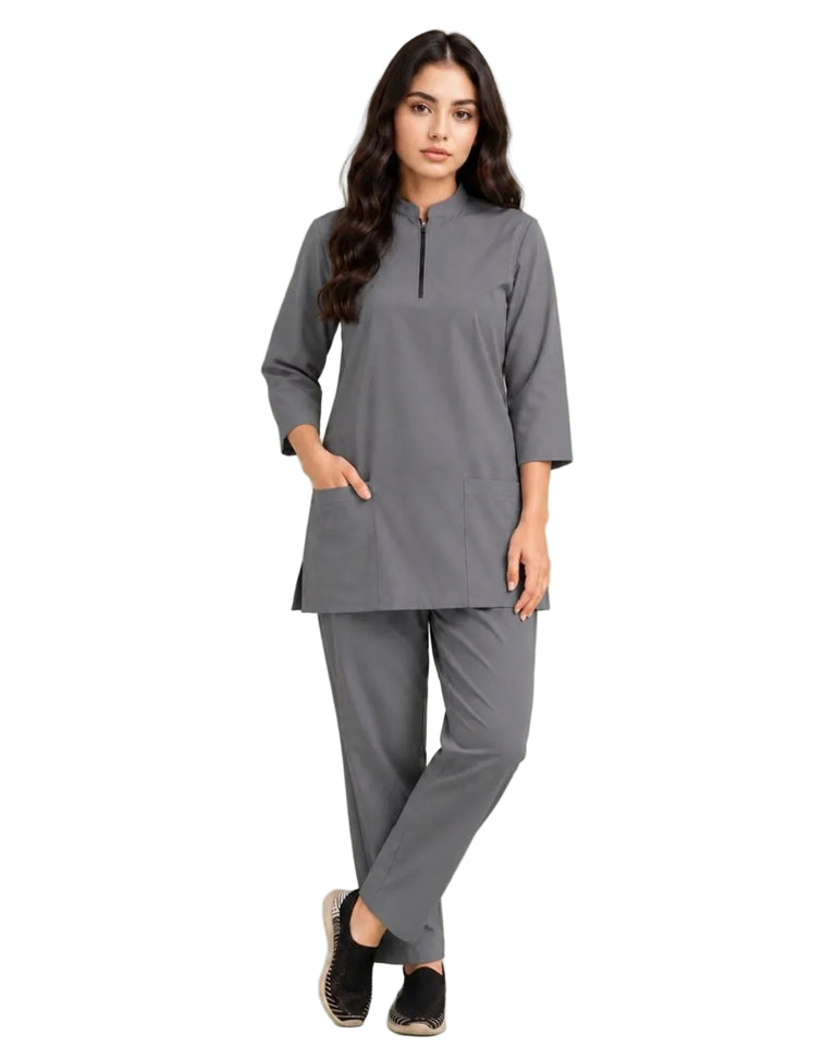 Women's Zip-Neck Scrub Suit Set