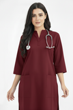 Women's 2-Pockets Round V-Neck Scrub + Ban Collar