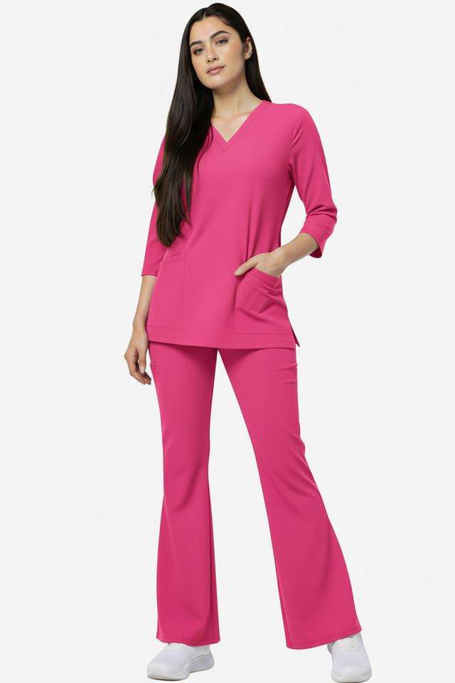 Women's 4 Pockets Scrub with Bell Bottom Trouser