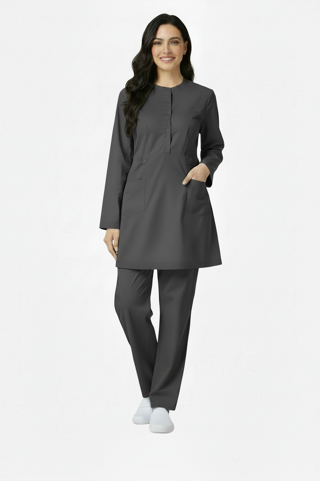 Ladies 2-Pockets Button with Round Neck Scrub