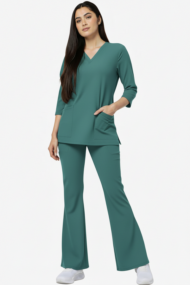 Women's 4 Pockets Scrub with Bell Bottom Trouser