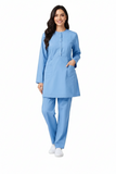 Ladies 2-Pockets Button with Round Neck Scrub