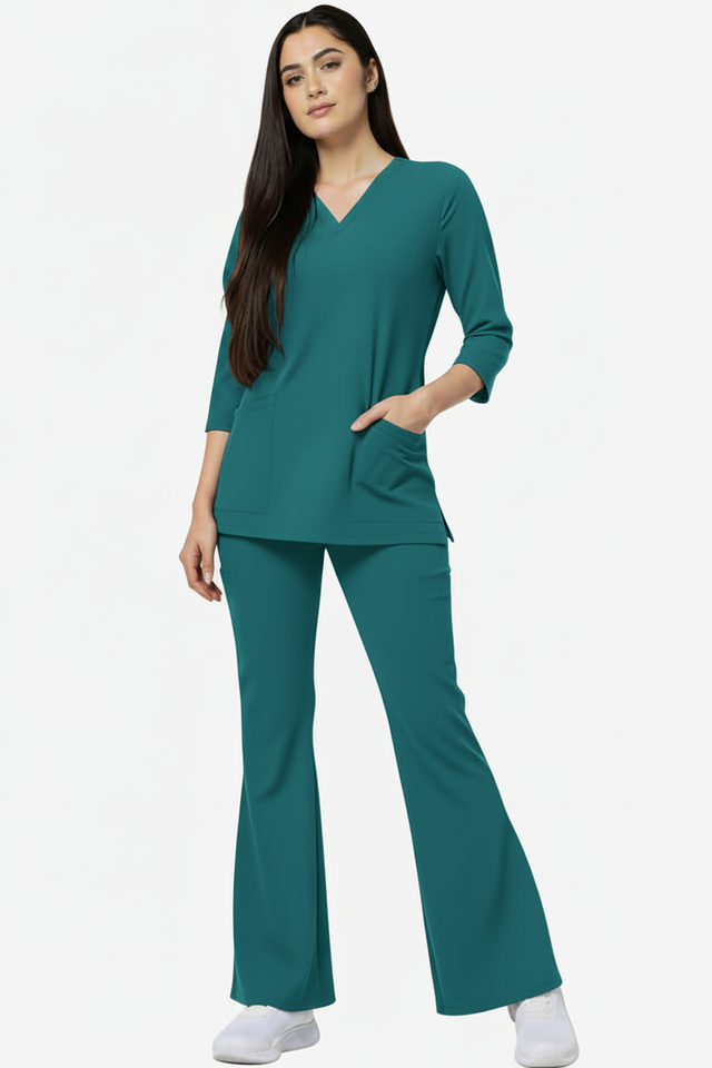 Women's 4 Pockets Scrub with Bell Bottom Trouser
