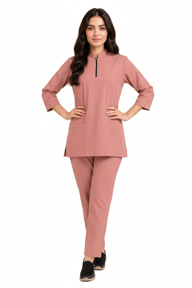 Women's Zip-Neck Scrub Suit Set